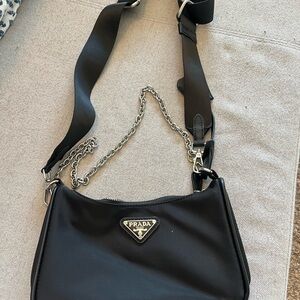 Prada Black Crossbody Bag with Silver Chain